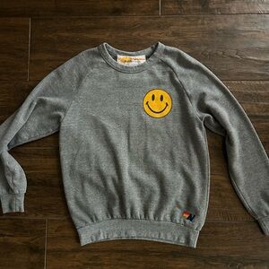 Aviator Nation Gray Crewneck with Yellow Smiley